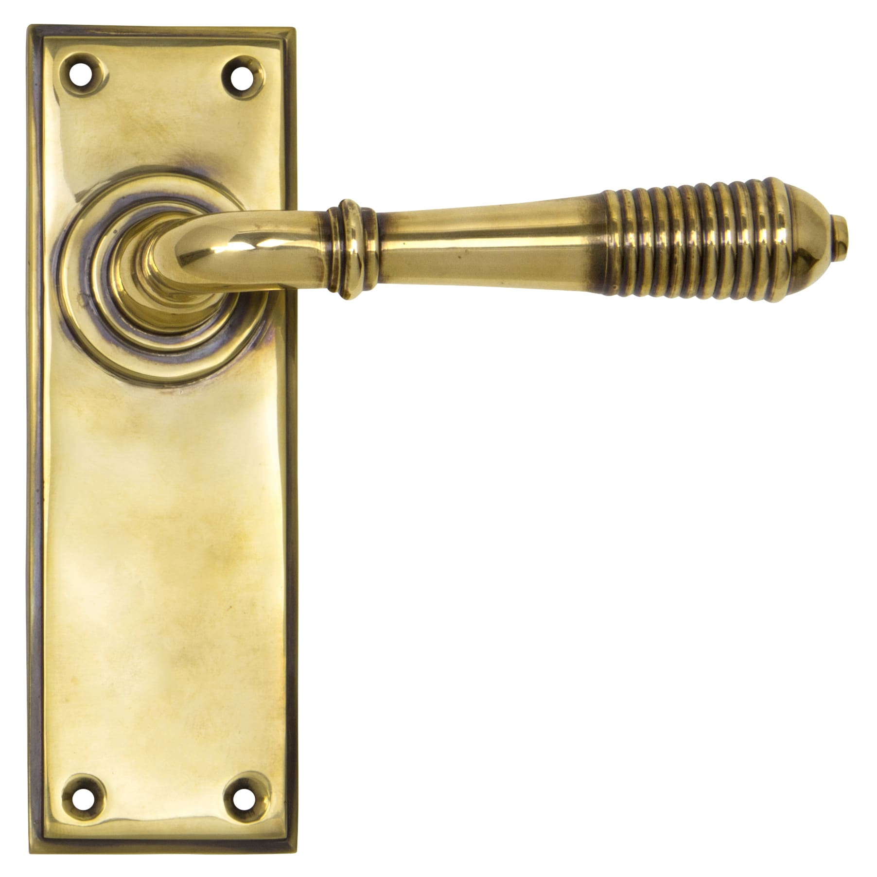 Aged Brass Reeded Latch Door Handles - 152 x 50mm