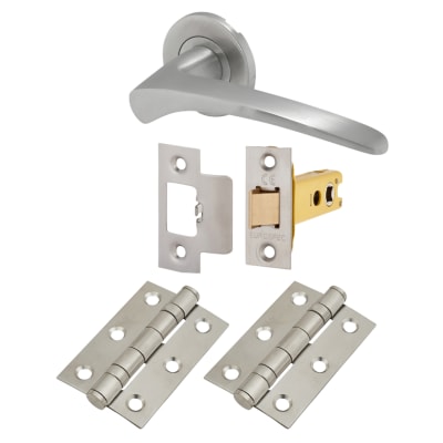 Satin Stainless Steel Latch Door Handles on Rose Pack - Swept 1 Range