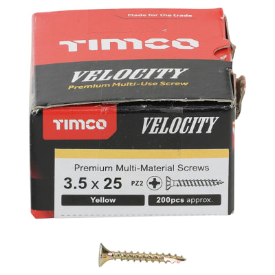 Velocity Pozi Countersunk Wood Screws - 3.5 x 25mm - Yellow Zinc - Pack of 200
