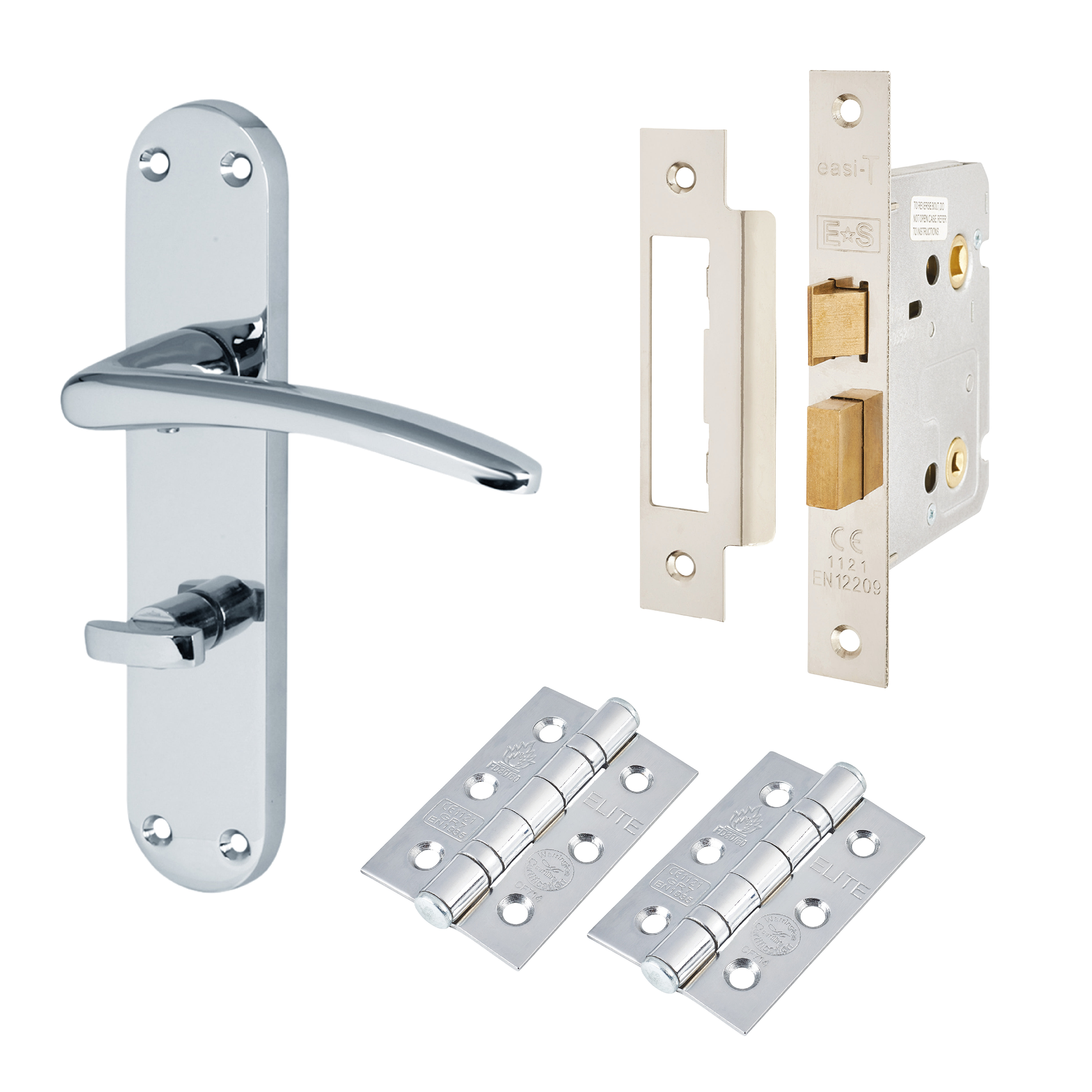 Polished Chrome Bathroom Lock Door Handles Pack - Salerno Range