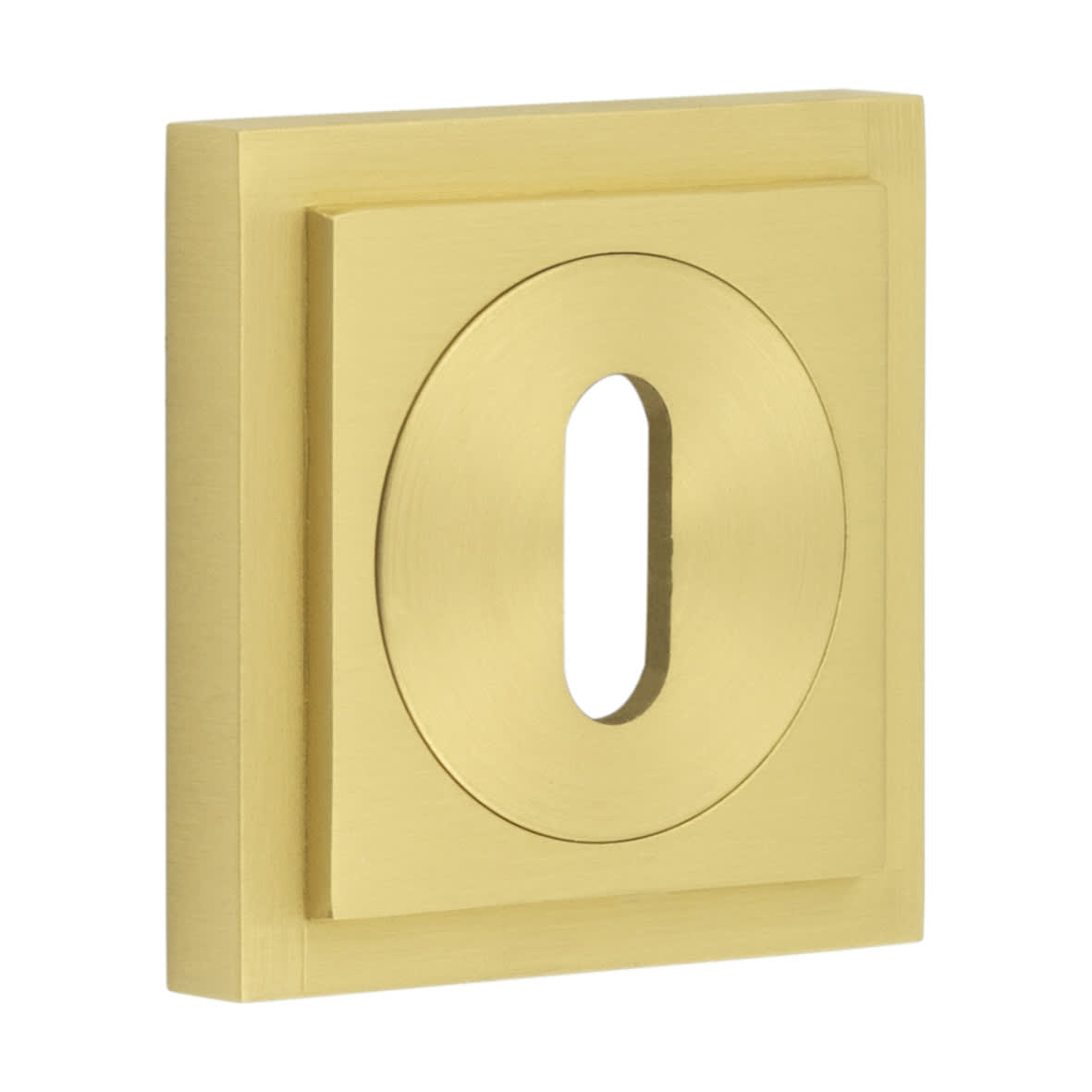 Square Escutcheon on Stepped Rose - 52 x 52mm - Keyhole - Satin Brass