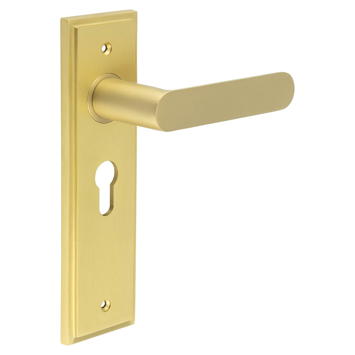 Satin Brass Fire Rated Euro Lock Door Handles - Kensington - 200 x 55mm