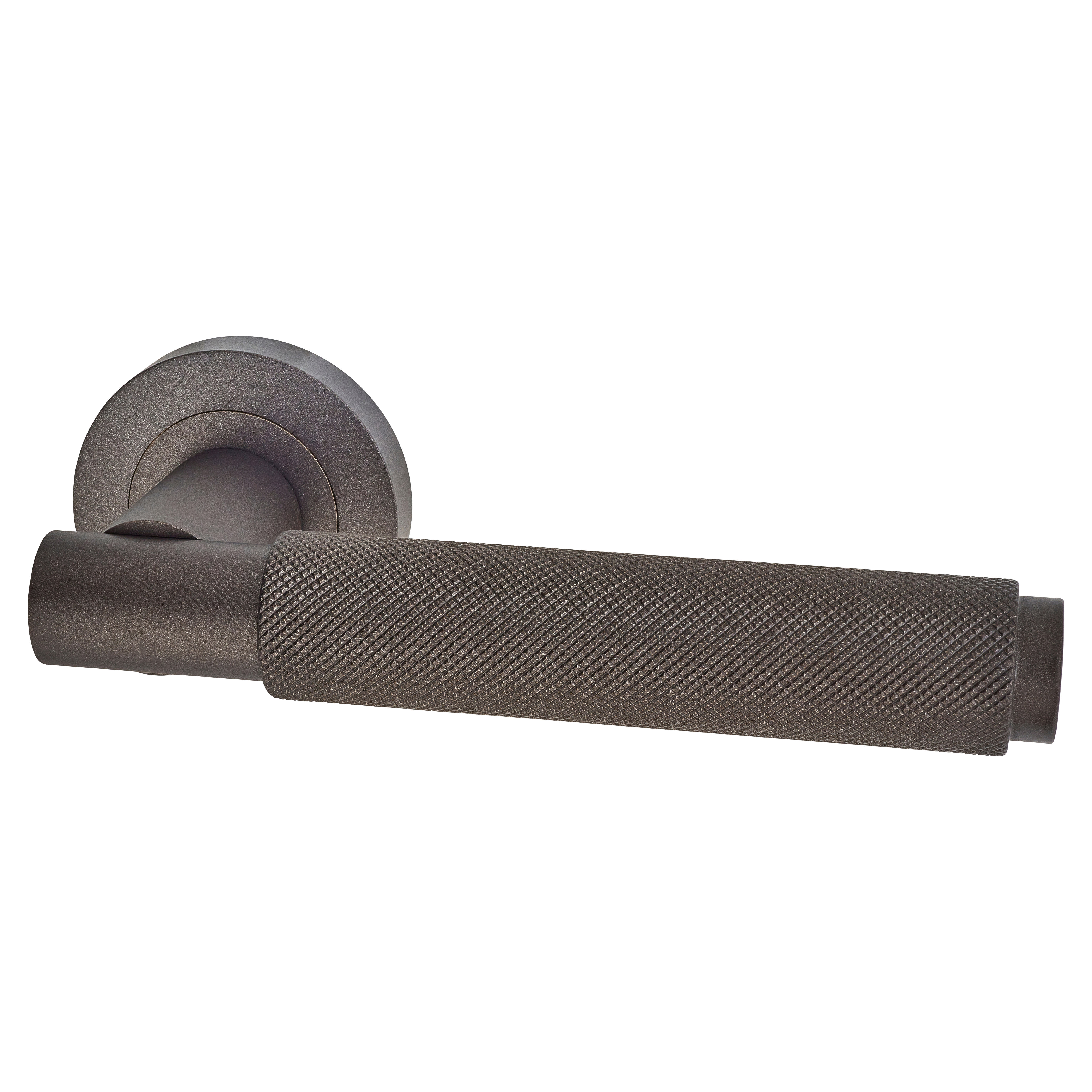 Brass Matt Bronze Knurled Door Handles on Round Rose - Varese Range