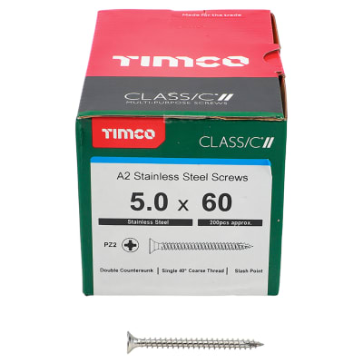 Classic Pozi Countersunk Wood Screws - 5.0 x 60mm - A2 Stainless Steel - Pack of 200