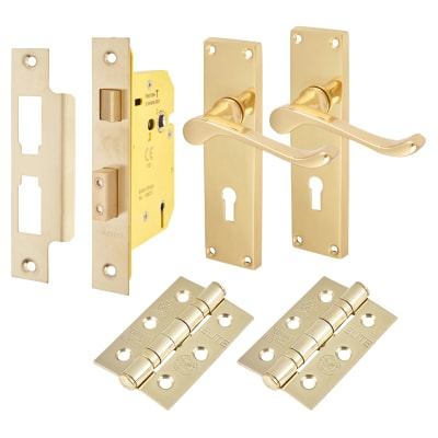 Polished Brass Victorian Scroll 3 Lever Sashlock Door Handles Pack