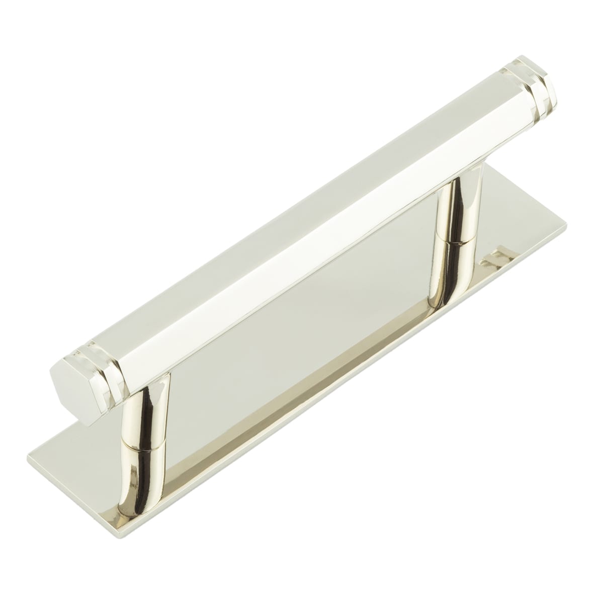 Nile 15mm Hex T-Bar Cabinet Pull Handle on Plain Backplate - 96mm c/c - Polished Nickel
