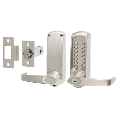 Push Button Code Lock and Latch with Key Override - Code Free - Brushed Steel