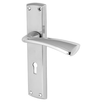 Polished Chrome Keyhole Lock Door Handles - Taranto Range - 190 x 45mm