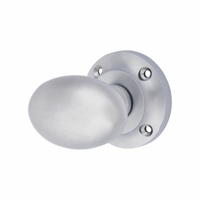 Satin Chrome Oval Mortice Door Knob - 57mm Rose Diameter