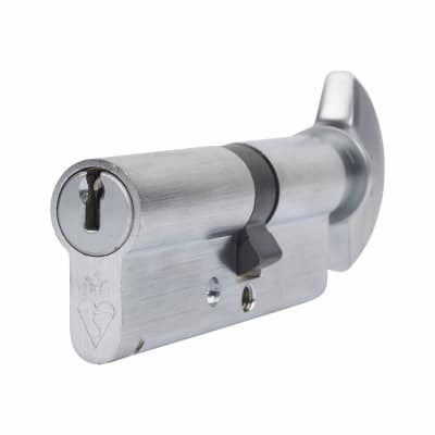 1 Star 6 Pin Kitemarked 80mm Euro Thumbturn Cylinder - 35mm Turn + 45mm - Satin Chrome