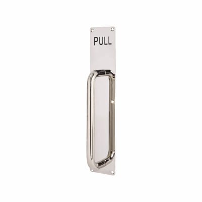 Polished Stainless Steel 19mm D-Bar Door Pull Handle on Plate - PULL - Screw Fix - 375 x 75mm
