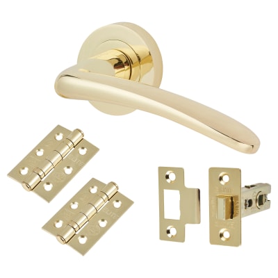 Polished Brass Latch Door Handles on Rose Pack - Eloise Range