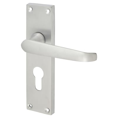 Satin Chrome Victorian Straight Euro Lock Door Handles - 155 x 42mm