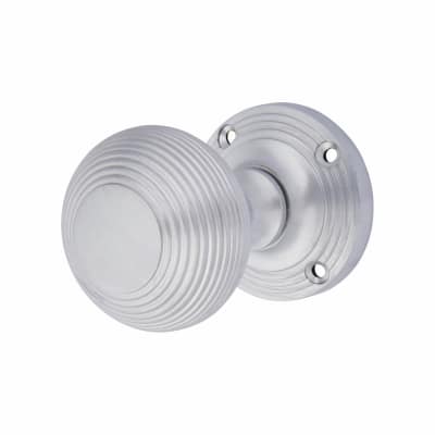 Marcus Satin Chrome Reeded Mortice Door Knob - 59mm Rose Diameter