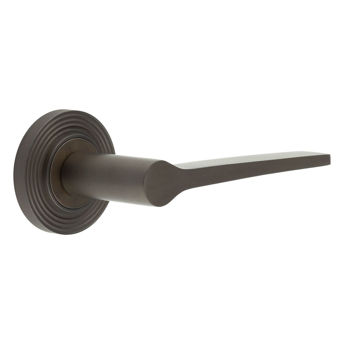 Dark Bronze Fire Rated Door Handles on Round Reeded Rose - Knightsbridge Range