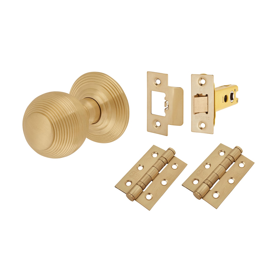 Satin Brass Beehive Mortice Door Knobs Pack - 60mm Rose Diameter