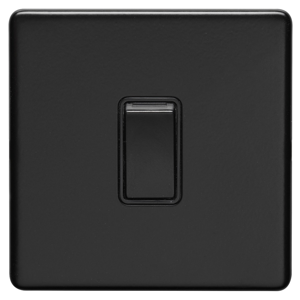 Concealed 10A 1 Gang Screwless Intermediate Flat Plate Light Switch - Matt Black/Black