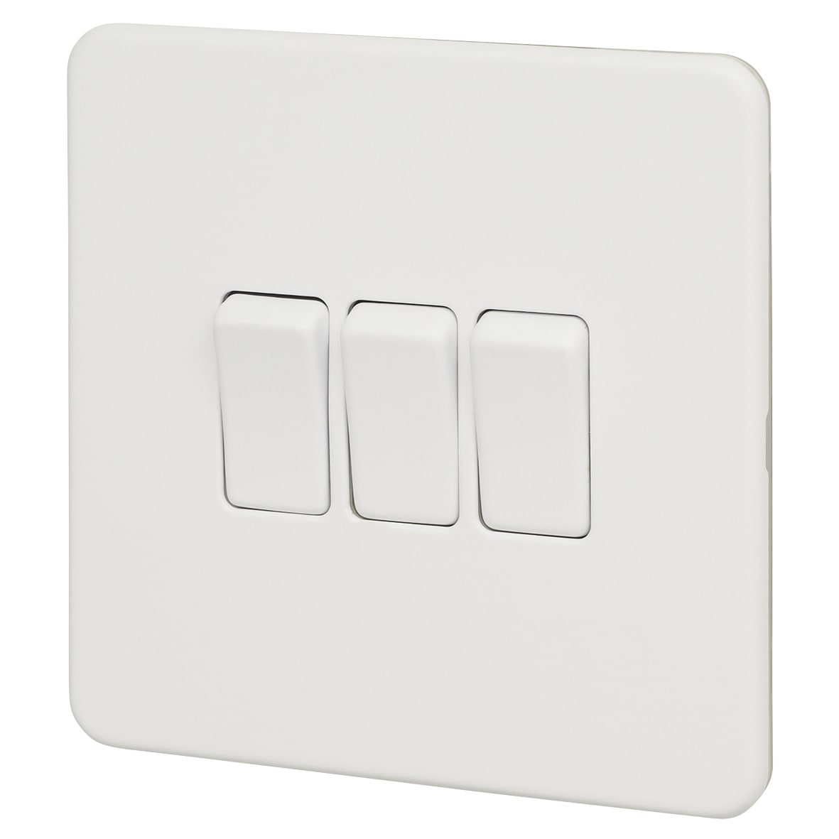 10AX 3 Gang Screwless Flat Plate Light Switch - Matt White