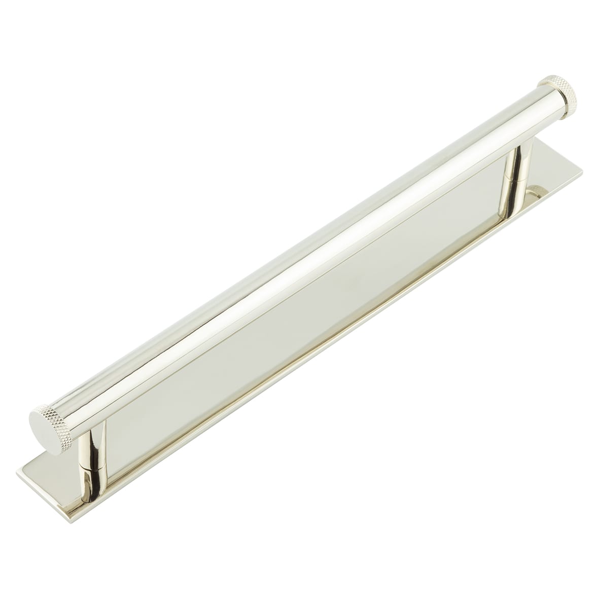 Wenlock 15mm Knurled T-Bar Cabinet Pull Handle on Plain Backplate - 224mm c/c - Polished Nickel