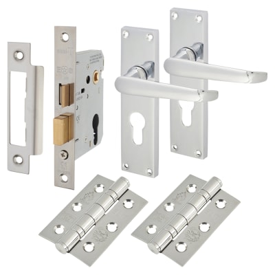 Polished Chrome Victorian Straight Euro Lock Door Handles Pack