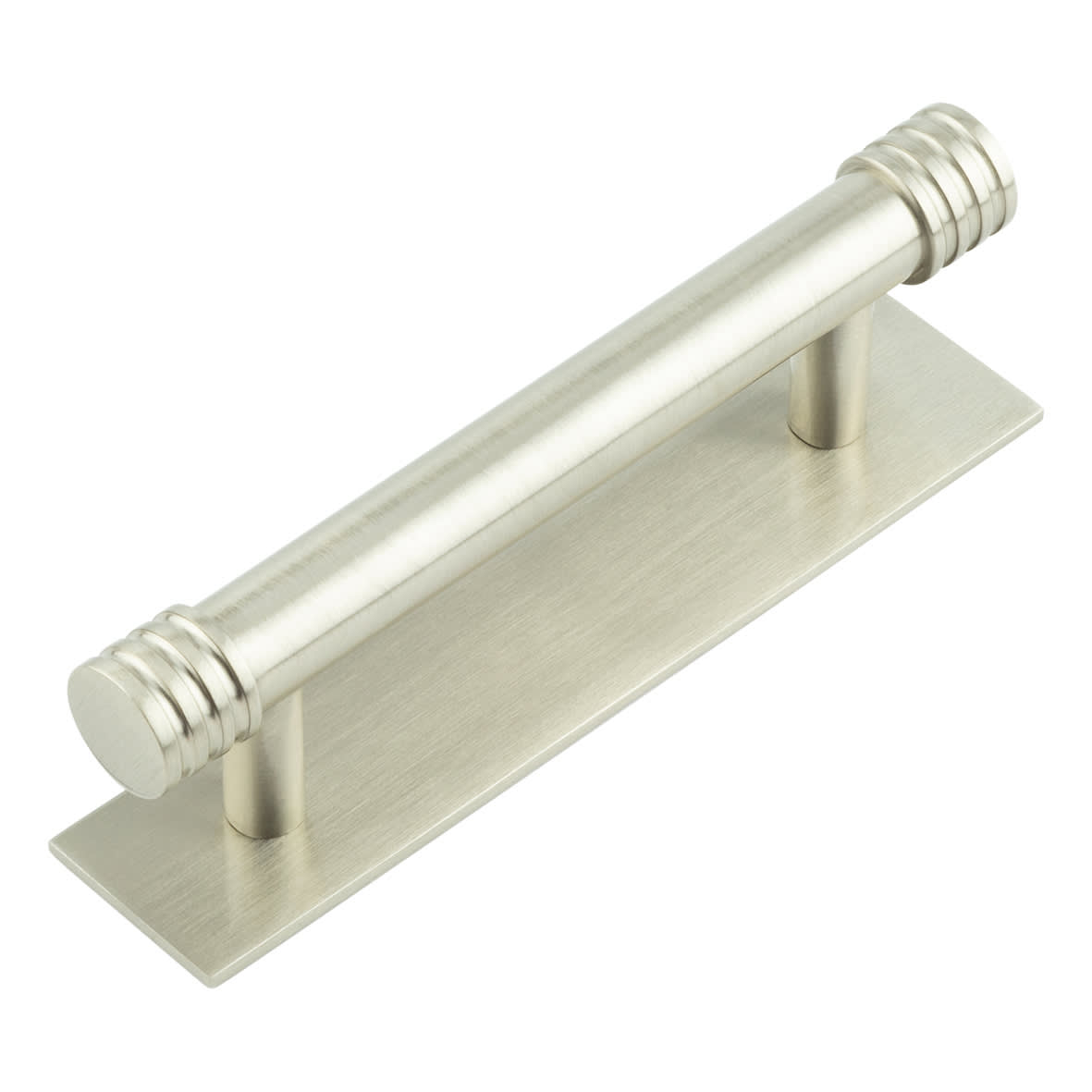 Sturt 15mm Reeded T-Bar Cabinet Pull Handle on Plain Backplate - 96mm c/c - Satin Nickel
