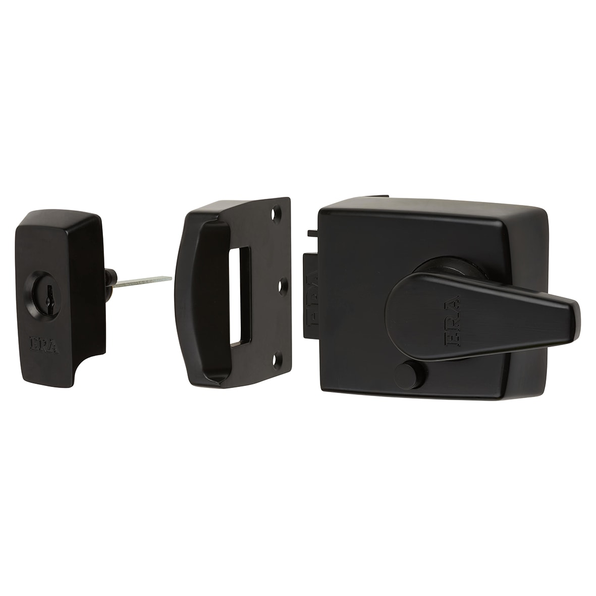 BS 3621:2007 Keyless Egress Nightlatch - 60mm Backset - Matt Black Case/ Cylinder