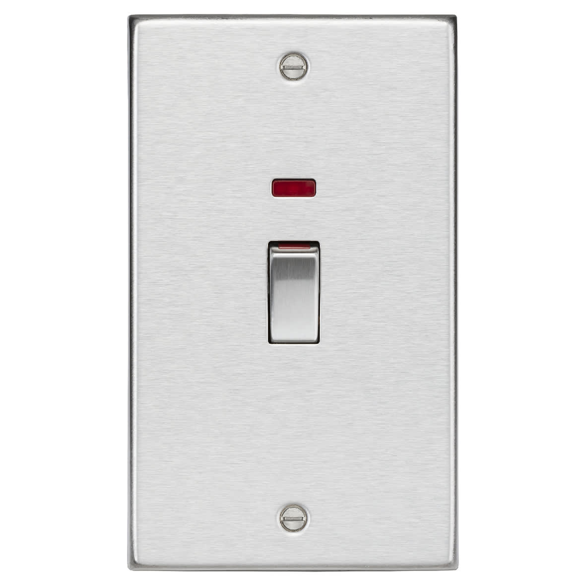 45A 2 Gang Square Edge Double Pole Cooker Switch with Neon - Brushed Chrome