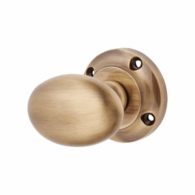 Antique Brass Oval Mortice Door Knob - 57mm Rose Diameter
