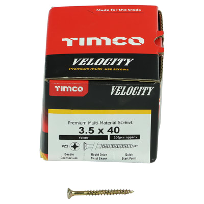 Velocity Pozi Countersunk Wood Screws - 3.5 x 40mm - Yellow Zinc - Pack of 200