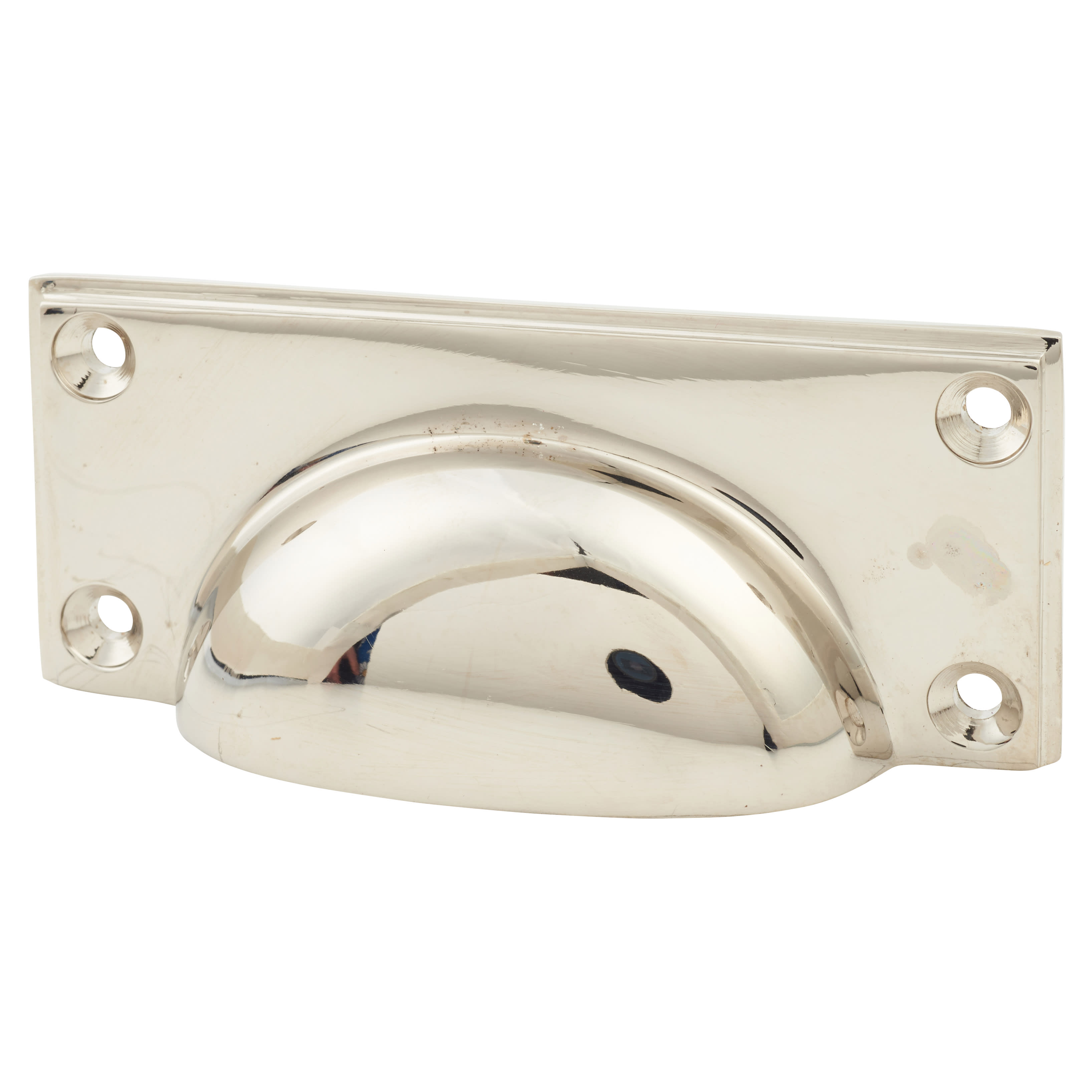 Art Deco Cabinet Cup Handle - 84mm Centres - Polished Nickel
