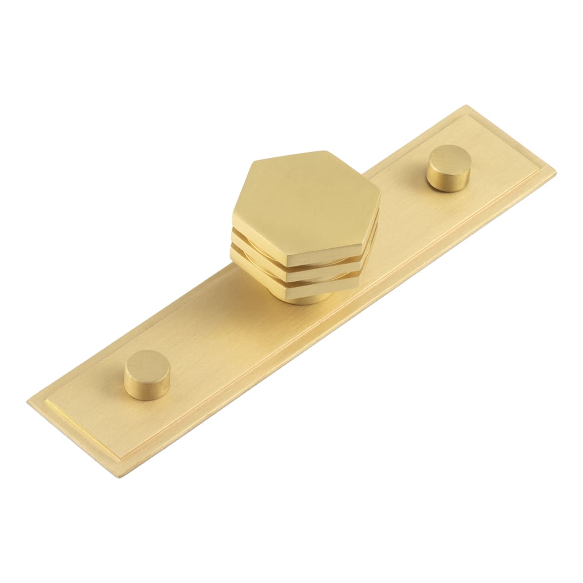 Nile Hex Cabinet Knob on Stepped Backplate - 30mm Diameter - Satin Brass
