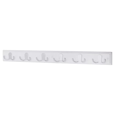 Double Coat Hook Rail - 685 x 70 x 15mm - 6 Hooks - White Board with Polished Chrome Hooks