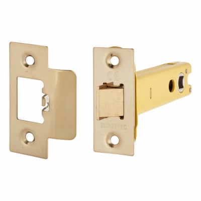 Heavy Duty Bolt Through Tubular Latch - 103mm Case - 82mm Backset - Square - PVD Brass
