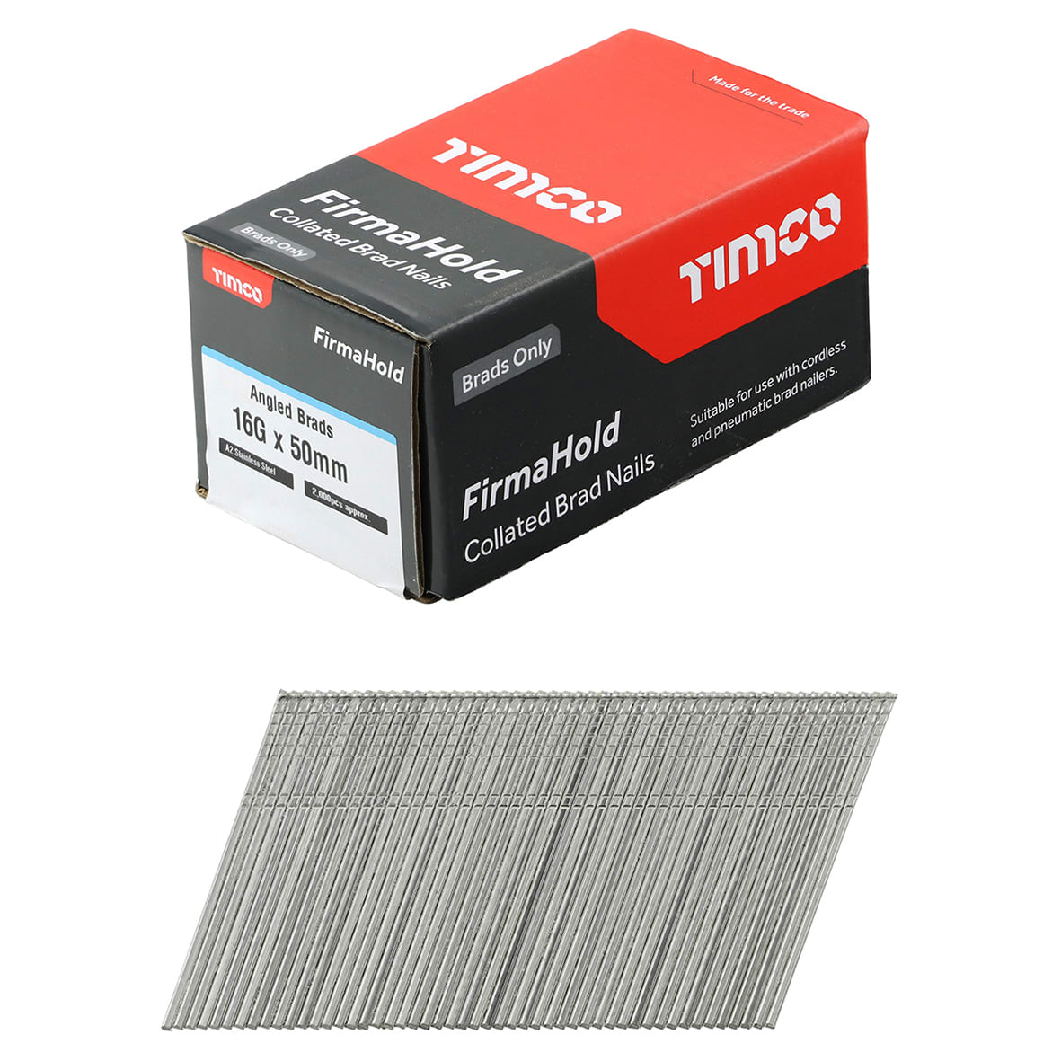 FirmaHold Second Fix Brad Nail - 20° Angled - 16 Gauge x 50mm - Stainless Steel - Pack of 2000