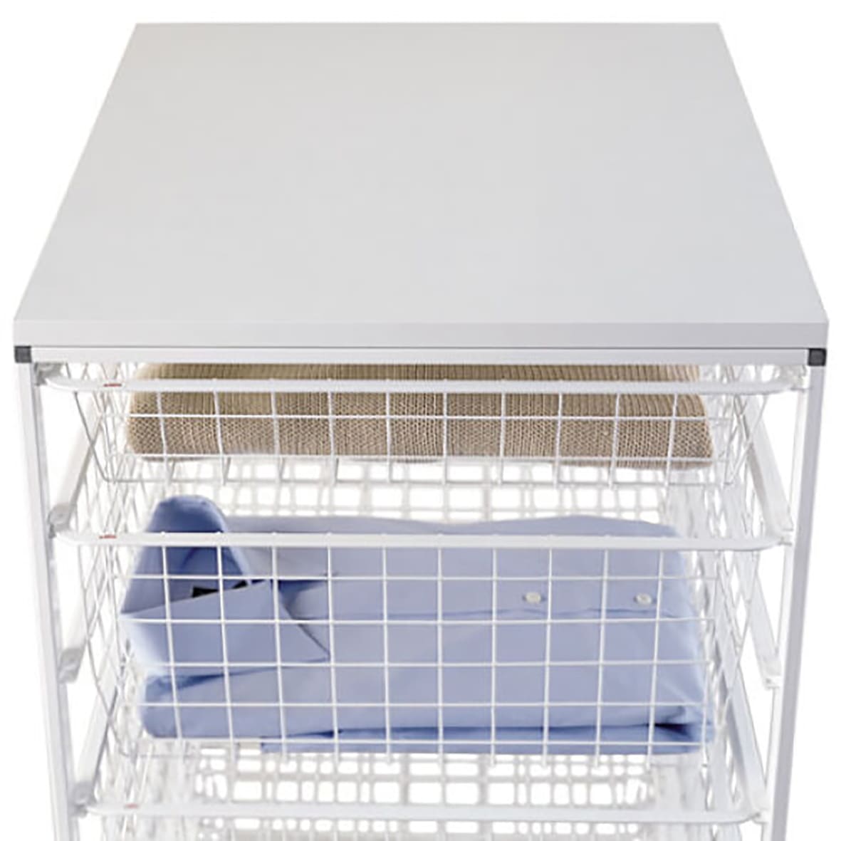Drawer Basket Tower - Melamine Top Shelf - 450 x 535 x 16mm - White
