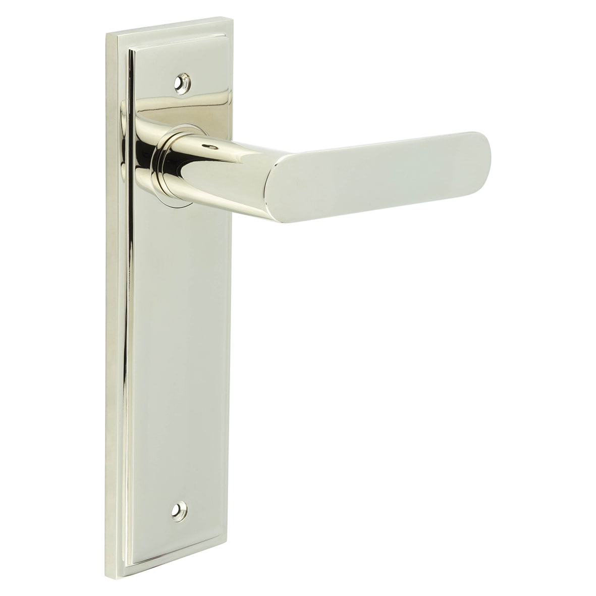 Polished Nickel Fire Rated Latch Door Handles - Kensington - 200 x 55mm