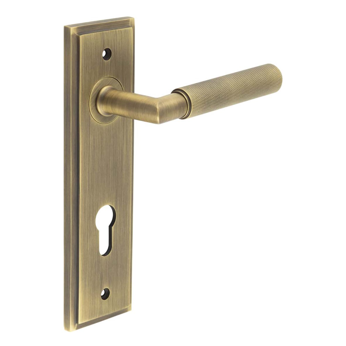 Antique Brass Fire Rated DIN Euro Lock Door Handles - Piccadilly - 200 x 55mm