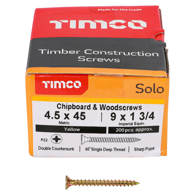 Solo Chippy Pozi Countersunk Wood Screws - 4.5 x 45mm - Yellow Zinc - Pack of 200