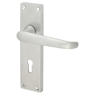Satin Chrome Victorian Straight Keyhole Lock Door Handles - 155 x 42mm