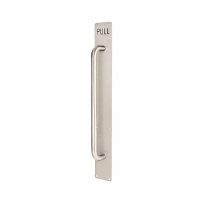 Satin Stainless Steel 19mm D-Bar Door Pull Handle on Plate - PULL - Screw Fix - 625 x 80mm