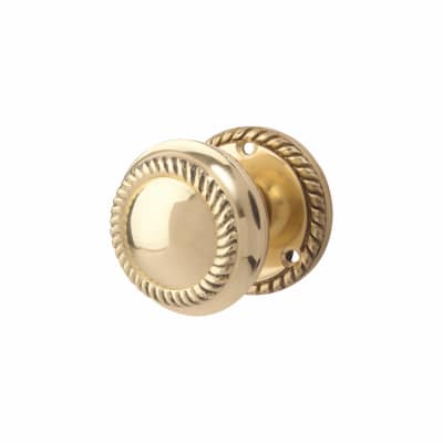 Polished Brass Georgian Rope Edge Mortice Door Knob - 57mm Rose Diameter