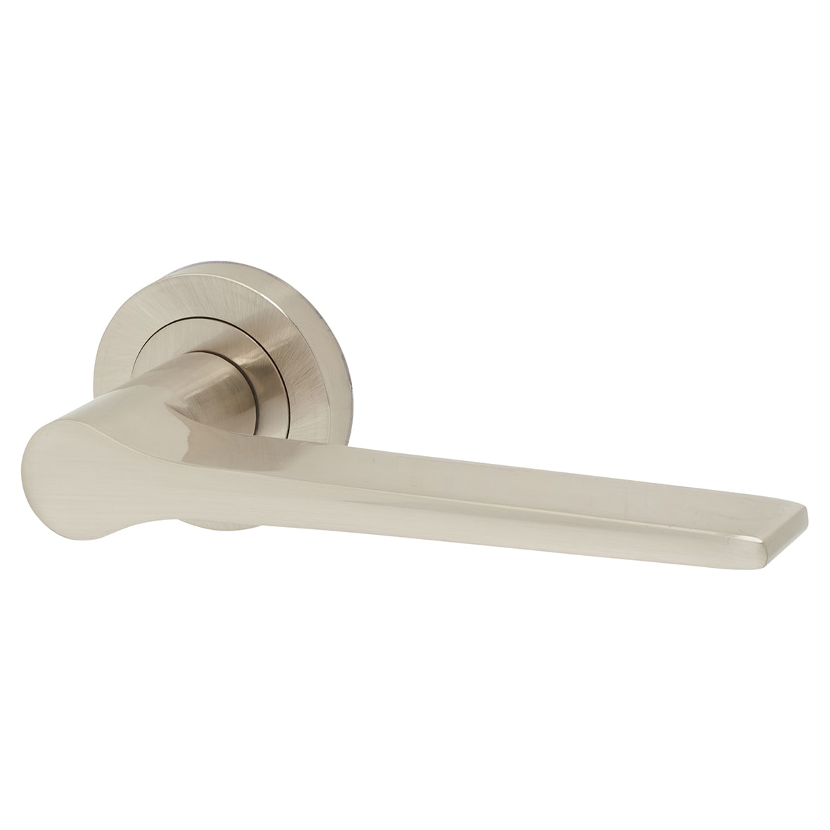 Satin Nickel Fire Rated Door Handles on Round Rose - Geo Range