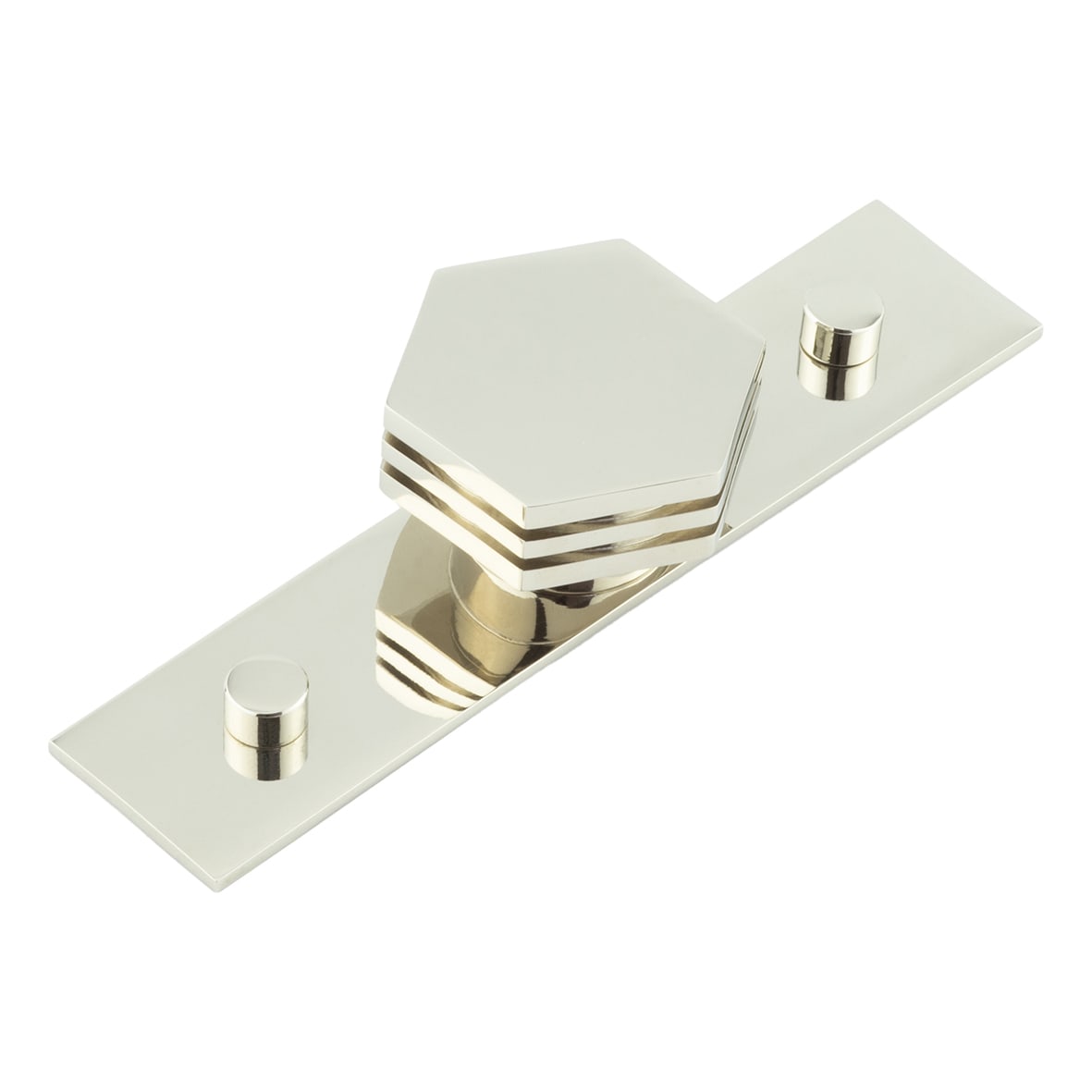 Nile Hex Cabinet Knob on Plain Backplate - 40mm Diameter - Polished Nickel