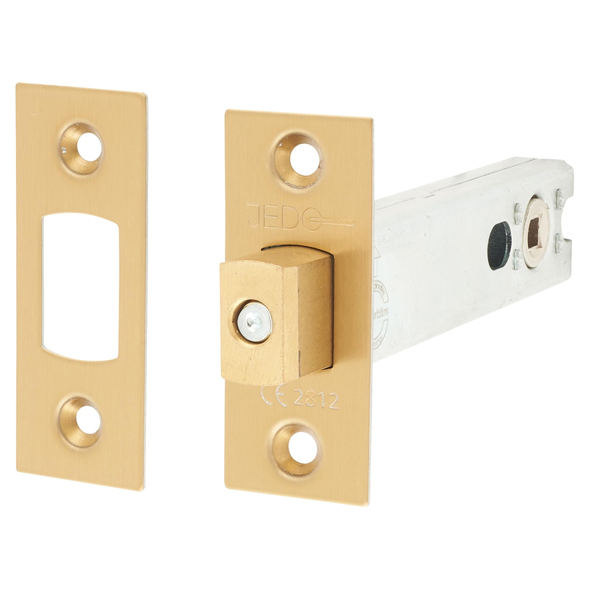 5mm Heavy Duty Bolt Through Tubular Bathroom Deadbolt - 102mm Case - 82mm Backset - Square - Sat Brass
