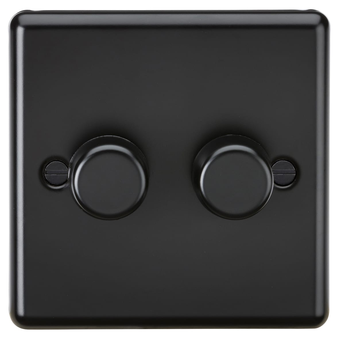 5-150W 2 Gang 2 Way Push On/Off Rotary Rounded Intelligent LED Dimmer - Matt Black