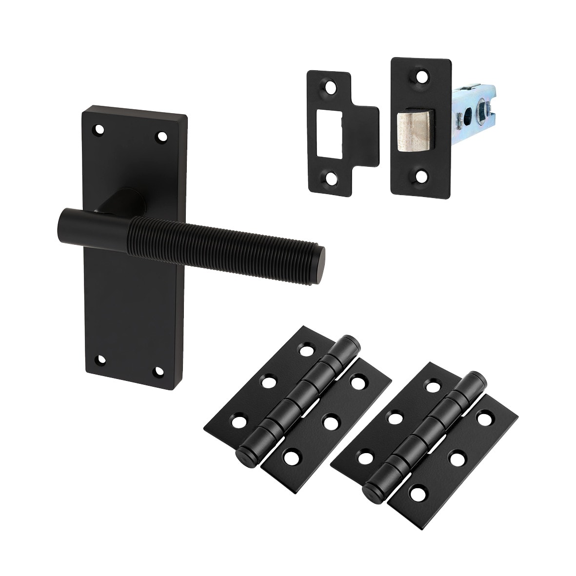 Matt Black Reeded Latch Door Handles Pack - Lily Range
