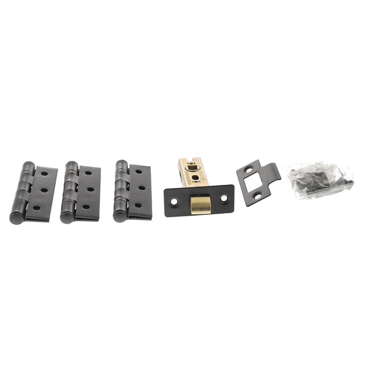 Tubular Latch Pack - 45mm Backset - 3 x Fire Rated Ball Bearing Hinges - Matt Black