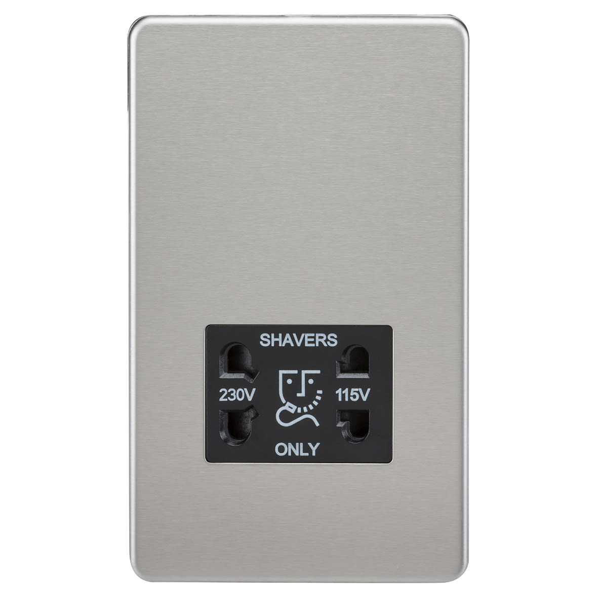 115/230V Screwless Flat Plate Dual Voltage Shaver Socket - Brushed Chrome/Black