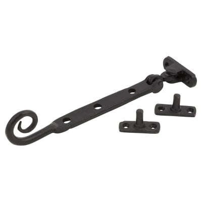 Monkey Tail Casement Window Stay - 8"/200mm Length - Antique Black Iron