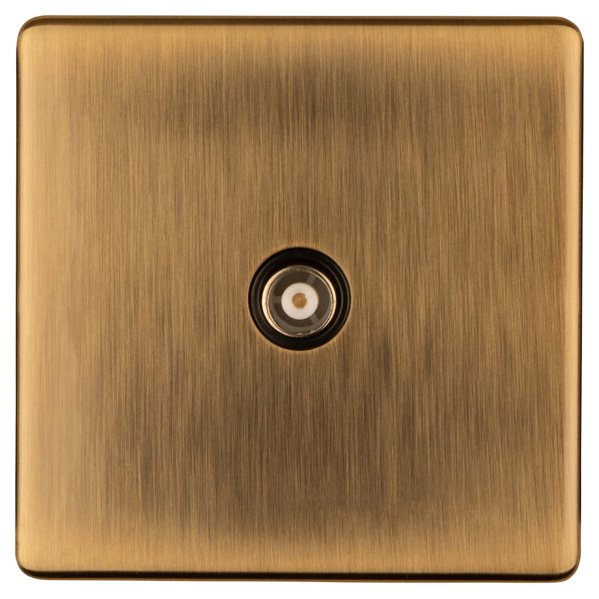 Concealed 1 Gang Screwless Flat Plate Isolated TV Coaxial Socket - Antique Brass/Black